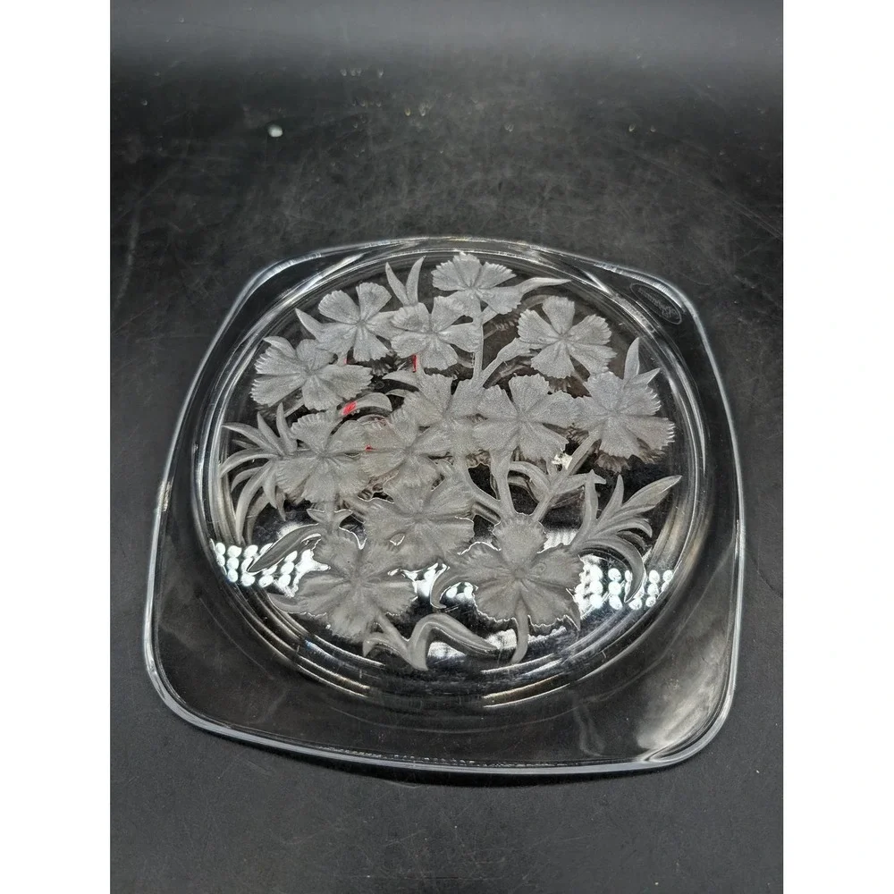 Vintage Bahamas Princess Frosted Floral Clear Glass Square‎ Serving Tray Dish